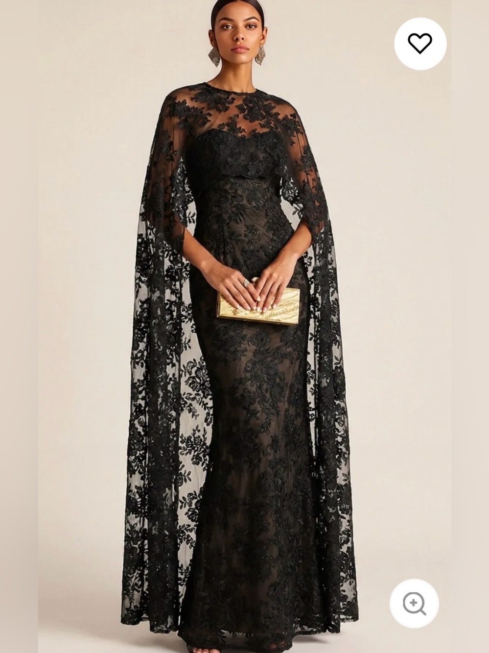 Brand new Black Long Lace Mermaid Formal Dress with Cape size 4